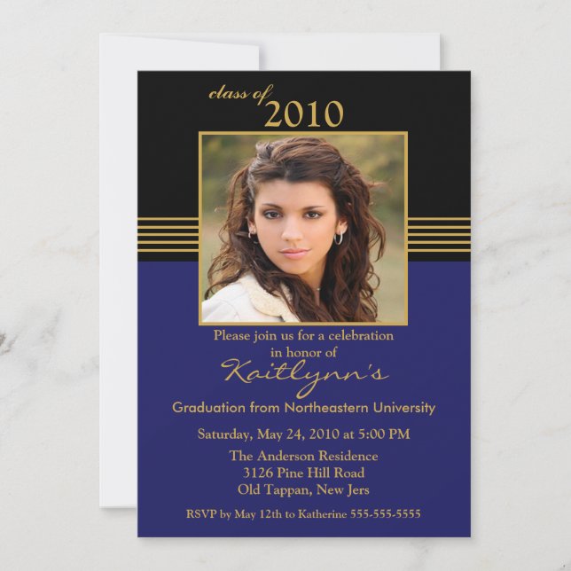 Black & Blue Photo Graduation Invitation (Front)