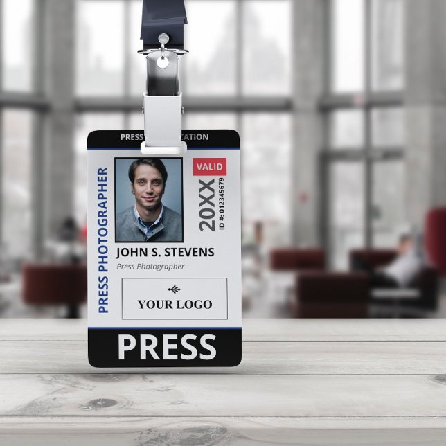 Black Blue Photo & Larger Logo Press ID Badge (Creator Uploaded)