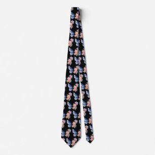 Black Blue Pink Gold Rose Butterfly Pattern Tie