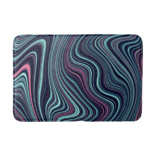Black Blue Pink Wavy Marbling Agate Abstraction Bath Mat
