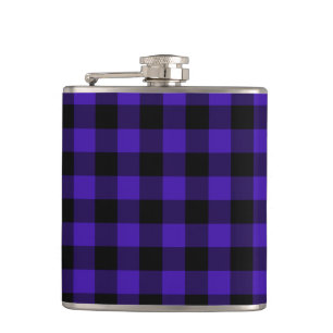 Black & Blue Plaid Checked - Hip Flask