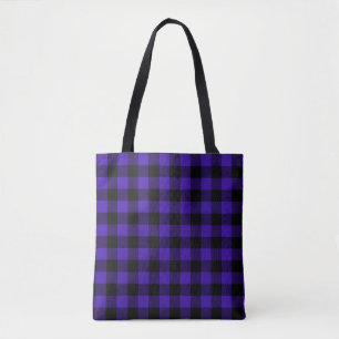 Black & Blue Plaid Checked Tote Bag