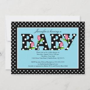 Black Blue Polka Dot "baby" Boy Baby Shower Invitation