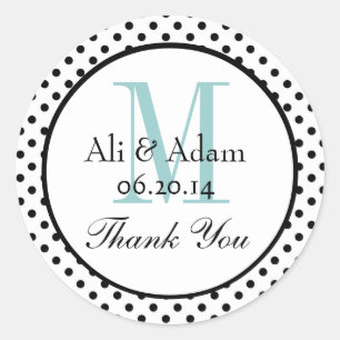 Black Blue Polka Dots Wedding Favour Thank You Classic Round Sticker