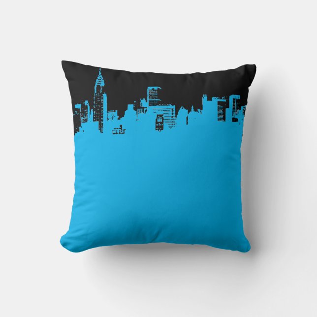 Black Blue Pop Art New York City Throw Pillow (Front)