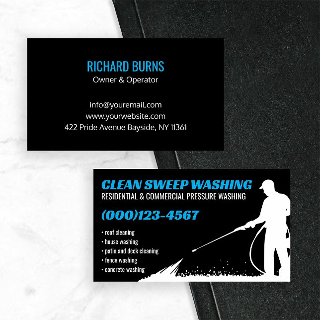 Black Blue Pressure Washing Cleaner Business Card (Creator Uploaded)