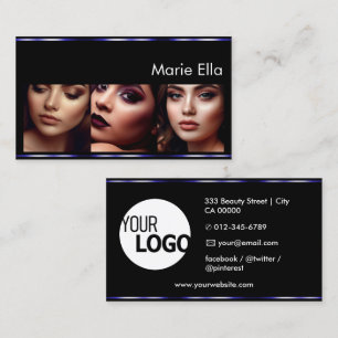 Black Blue Product Labels with Logo Photos Glam Business Card