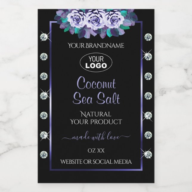 Black Blue Product Packaging Labels Diamonds Logo (Single Label)
