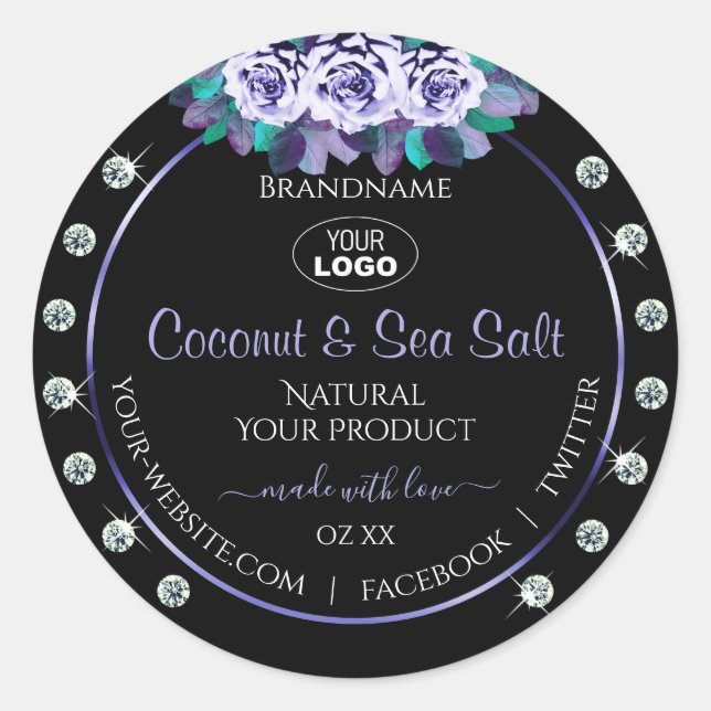 Black Blue Product Packaging Labels Diamonds Logo (Front)