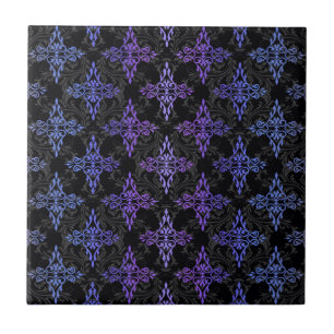 Black Blue Purple Double Damask Pattern Ceramic Tile