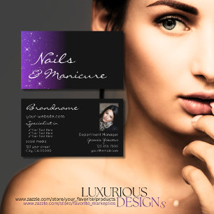 Black Blue Purple Glitter Stars with Photo Stylish Business Card