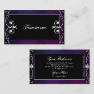 Black Blue Purple Sparkle Diamonds Ornate Ornament Business Card