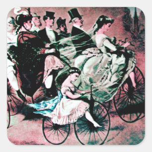 BLACK BLUE RED BICYCLE WEDDING PARTY SQUARE STICKER