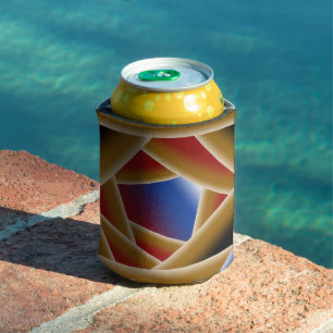 Black Blue Red Gold Ombre Abyss Abstract Art Can Cooler