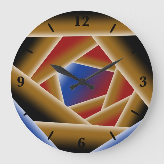 Black Blue Red Gold Ombre Abyss Abstract Art  Large Clock (Front)