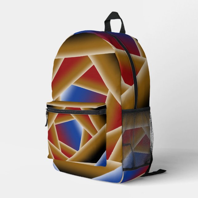 Black Blue Red Gold Ombre Abyss Abstract Art Printed Backpack (Back Corner Right)