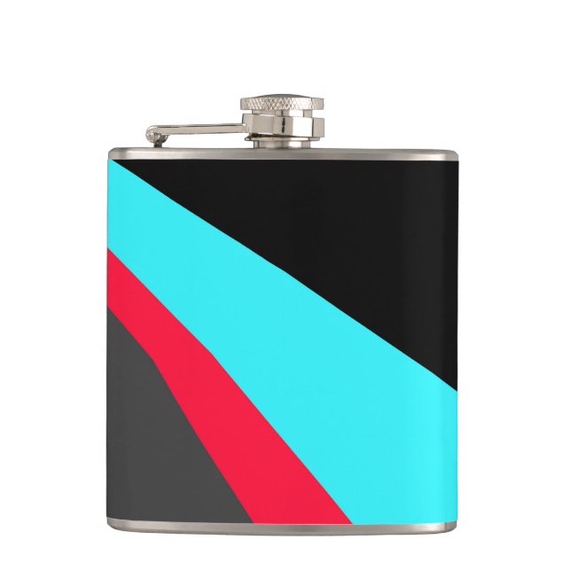 Black Blue Red Grey Pattern Hip Flask (Front)