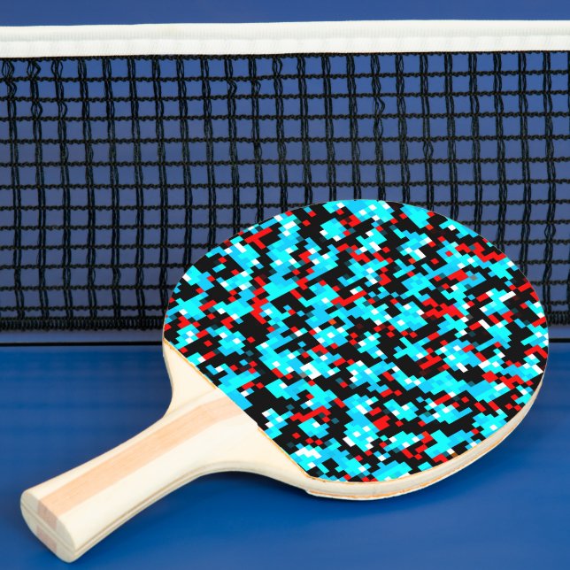 Black Blue Red Grey Pixel Pattern Ping Pong Paddle (Insitu)
