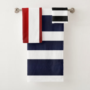 Black Blue Red White Stripes Bath Towel Set