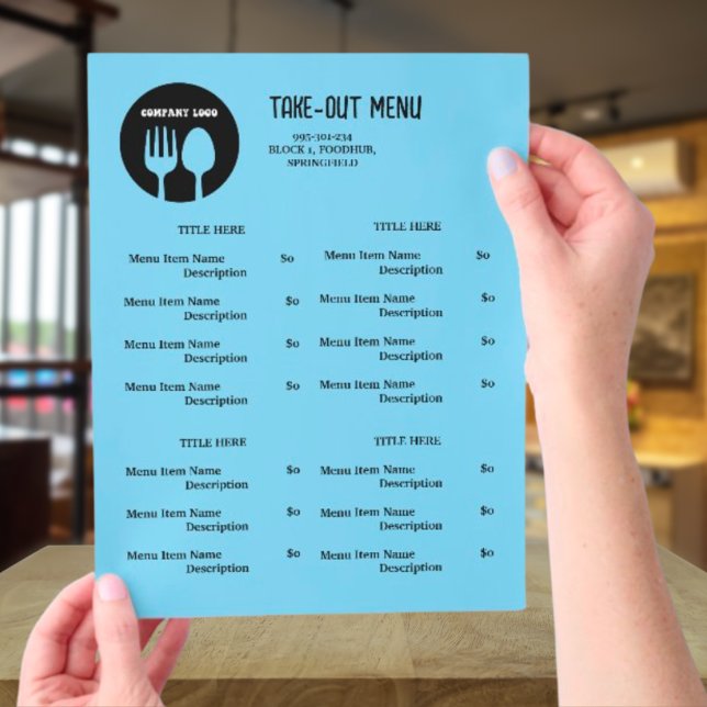 Black, Blue Restaurant Take Out Menu with QR Code (Creator Uploaded)