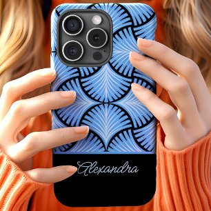 Black Blue Retro 1920s Gatsby Palms Script Name iPhone 15 Case