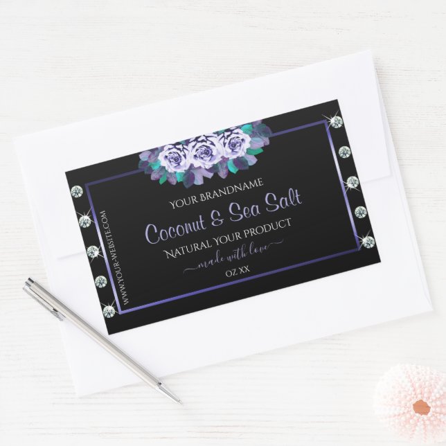 Black Blue Roses Product Packaging Labels Diamonds (Envelope)