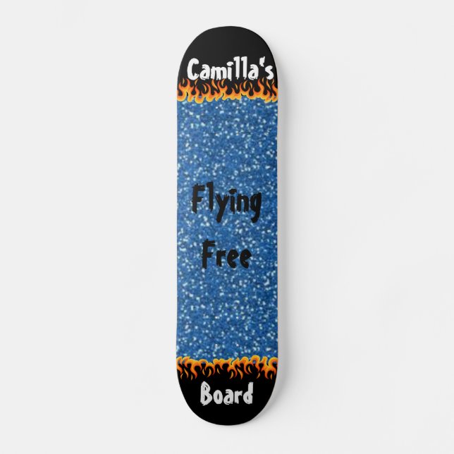 Black Blue Sparkle Background Cool Custom Skateboard (Front)