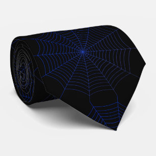Black blue spider web Halloween pattern Tie
