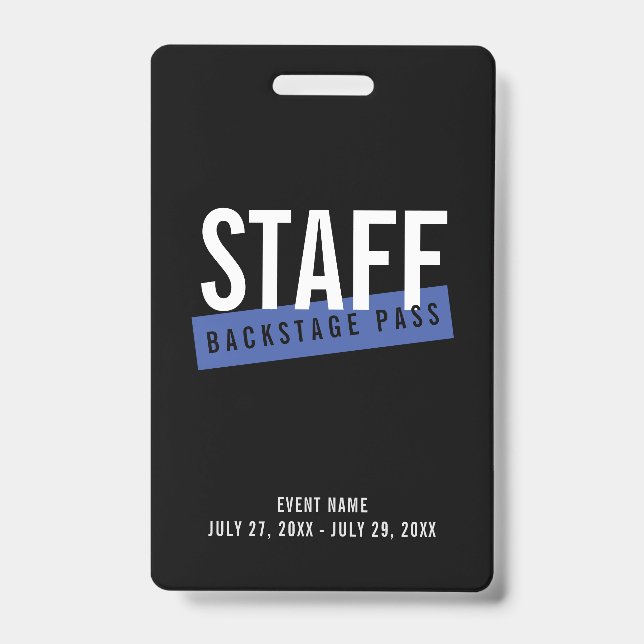 Black Blue Staff Backstage Pass Custom ID Badge (Front)