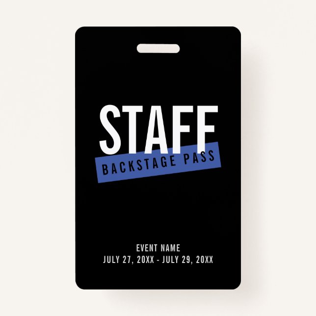 Black Blue Staff Backstage Pass Custom ID Badge (Front)