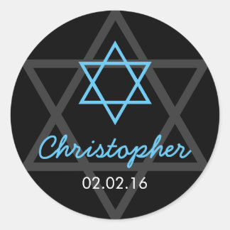 Black Blue Star of David Personalised Bar Mitzvah Classic Round Sticker