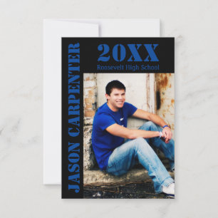 Black/Blue Stencil Letters - 3x5 Grad Announcement