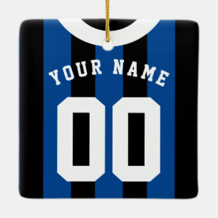 Black & Blue Striped Sports Jersey Template Ceramic Ornament