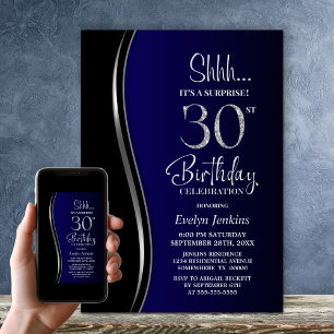 Black Blue Surprise 30th Birthday Invitation