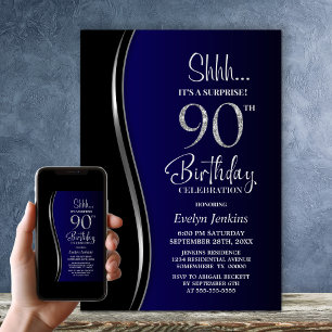 Black Blue Surprise 90th Birthday Invitation