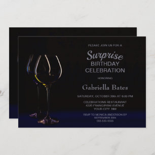 Black Blue Surprise Birthday Wine Glass Party Invitation