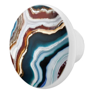 Black Blue Terracotta White Gold Agate Geode Ceramic Knob