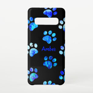 Black Blue Textured Paw Print Pattern Personalised Samsung Galaxy Case