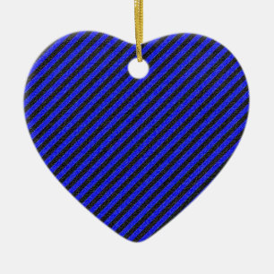 Black Blue Thin Diagonal Stripes Ceramic Ornament