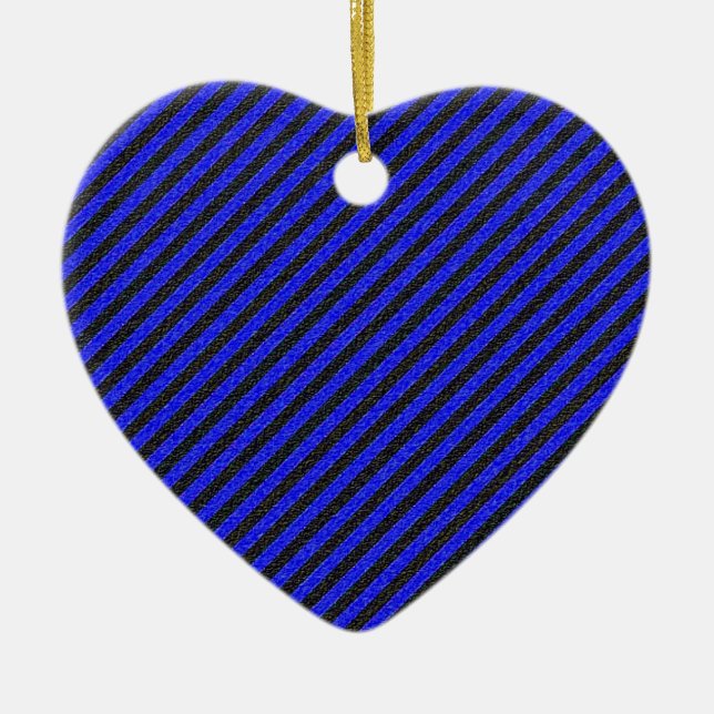 Black Blue Thin Diagonal Stripes Ceramic Ornament (Front)