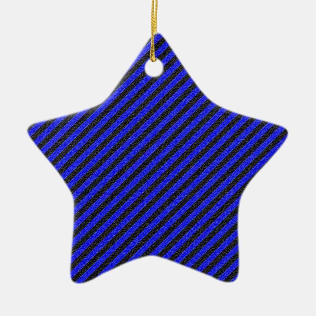 Black Blue Thin Diagonal Stripes Ceramic Tree Decoration (Front)