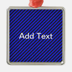 Black Blue Thin Diagonal Stripes Metal Ornament