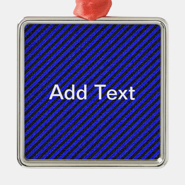 Black Blue Thin Diagonal Stripes Metal Ornament (Front)