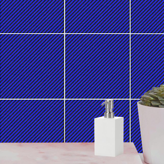 Black Blue Thin Diagonal Stripes Tile (Black Blue Thin Diagonal Stripes Tile)