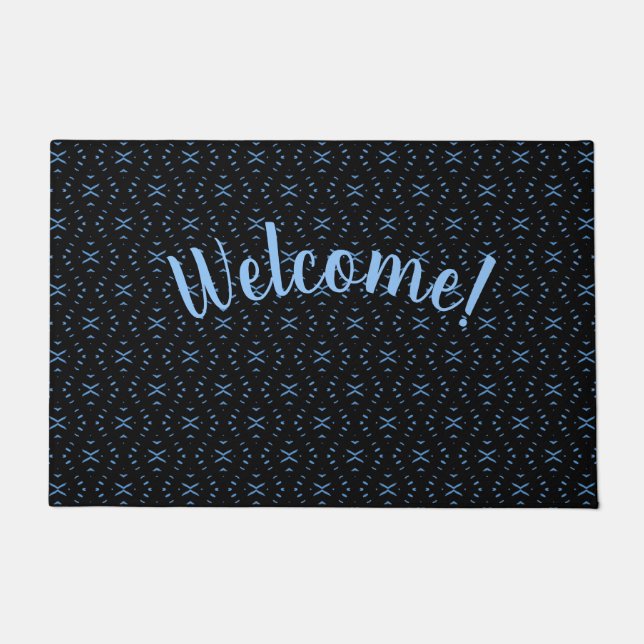 Black & Blue Tribal Boho Personalized Doormat (Front)