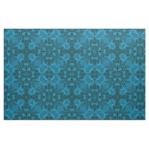 Black & Blue Vintage Blue Fractal Kaleidoscope Fabric