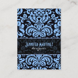 Black Blue Vintage Floral Damasks Business Card