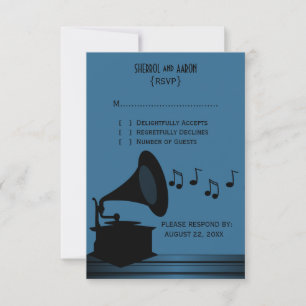 Black/Blue Vintage Gramophone Response Card