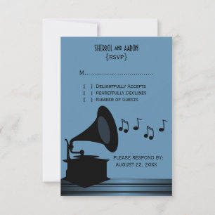 Black/Blue Vintage Gramophone Response Card2