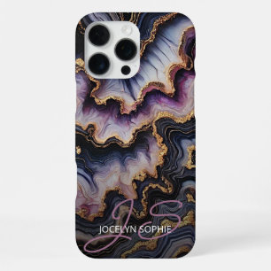 Black Blue Violet Purple Gold Marble Art Pattern iPhone 16 Pro Max Case